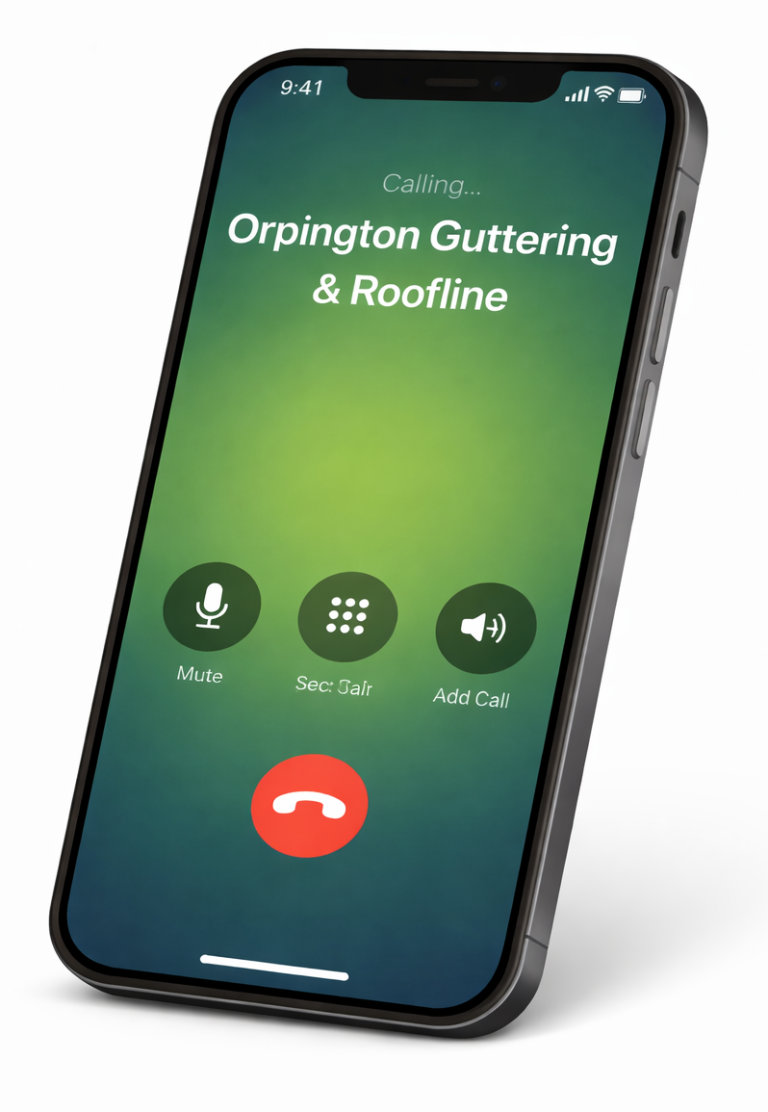 contact orpington guttering & roofline Incoming call screen displaying "Cryingten Guttering & Roofline" on a smartphone.